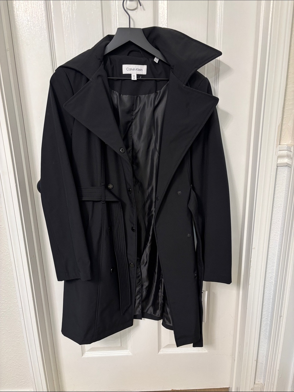 Calvin Klein Black Classic Trench Coat with Satin Lining